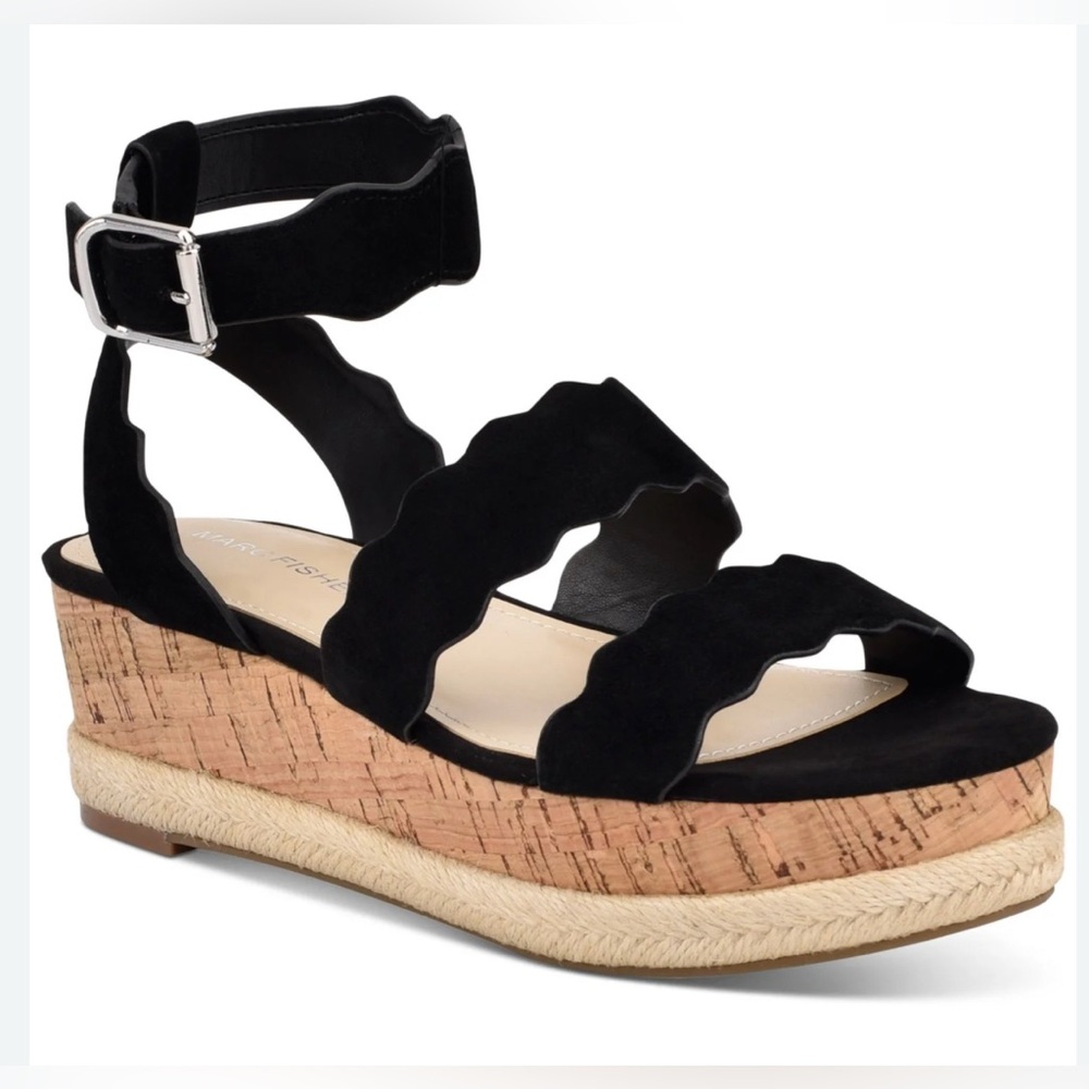 Marc Fisher Espadrilles / Wedges / Platforms Suede Leather, Ankle Strap Black 10
